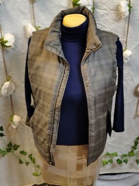 Banana Republic Navy Plaid Lined Vest